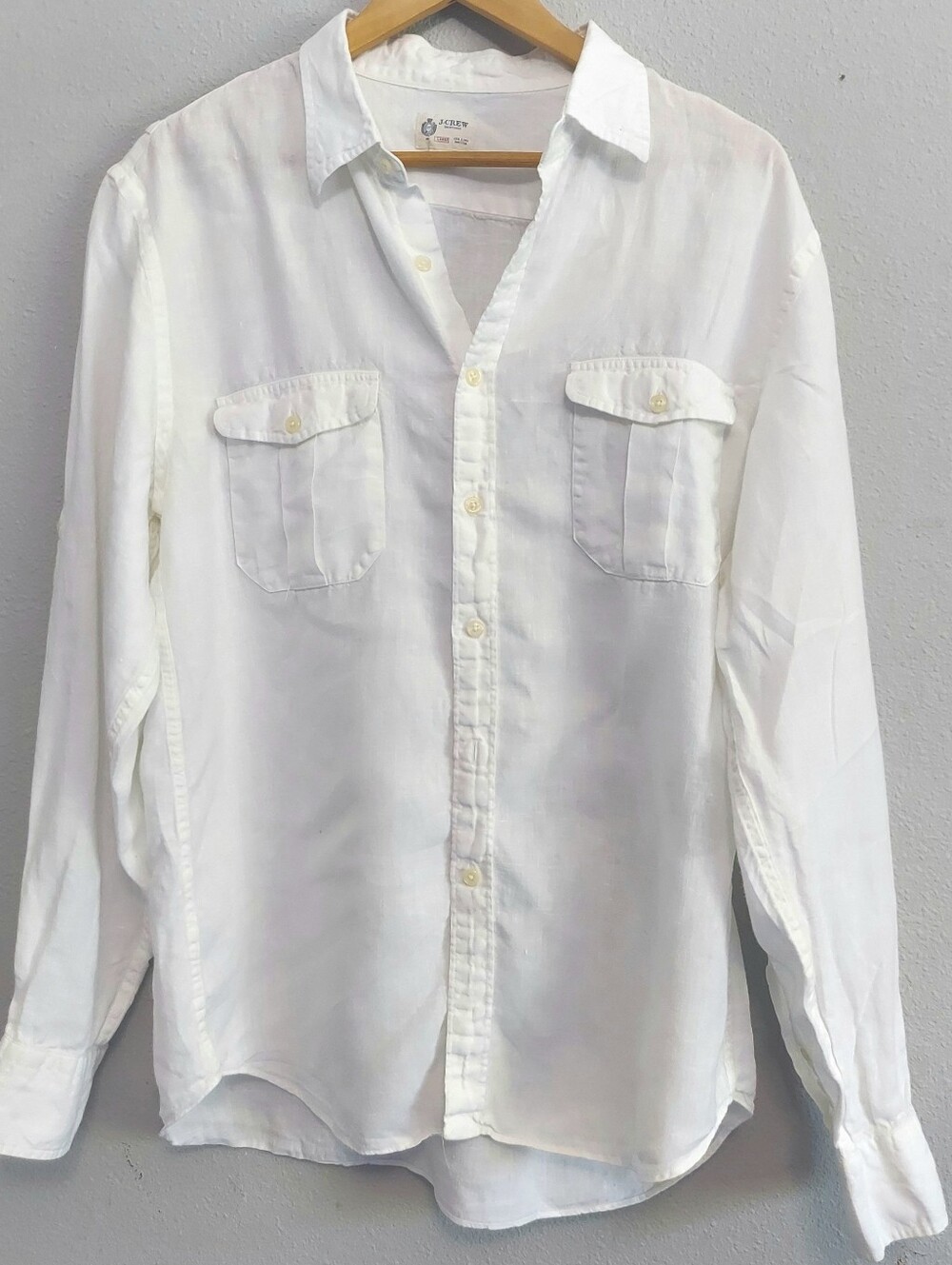 J Crew Shirtings Linen Button Up Men White Shirt Large Preppy Coastal